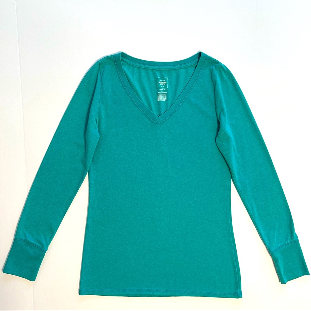 Mossimo Supply Co. Women's Casual Tee V-Neck Long Sleeve Shirt Green Sz: Small